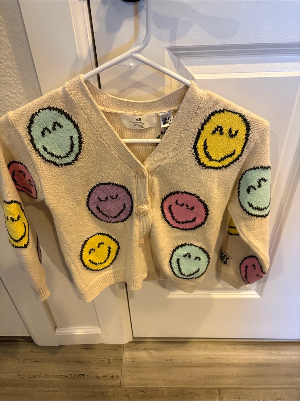 H&M Cream Cardigan with Colorful Smiley Faces